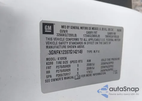 2007 Chevrolet Avalanche 1500 Lt from USA, damaged, VIN 3GNFK12397G142149